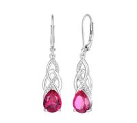 JO WISDOM Infinity Celtic Knot Earrings 925 Sterling Silver Drop Dangle Cubic Zirconia July Birthstone Ruby Red Color Earrings Irish Jewellery for Women