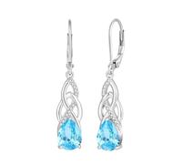 JO WISDOM Infinity Celtic Knot Earrings 925 Sterling Silver Drop Dangle Cubic Zirconia March Birthstone Aquamarine Blue Color Earrings Irish Jewellery for Women