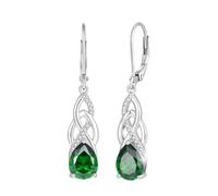 JO WISDOM Infinity Celtic Knot Earrings 925 Sterling Silver Drop Dangle Cubic Zirconia May Birthstone Emerald Green Color Earrings Irish Jewellery for Women