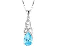 JO WISDOM Infinity Celtic Knot Necklace 925 Sterling Silver Cubic Zirconia March Birthstone Aquamarine Blue Color Pendant with Chain Irish Jewellery for Women