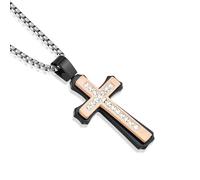 JO WISDOM Men's Cross Necklace 316L Stainless Steel Large Jesus Christ Pendant White/Gold/Blue/Black Jewelry Chain for 24", Stainless Steel, Cubic Zirconia