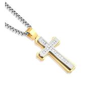 JO WISDOM Men's Cross Necklace 316L Stainless Steel Large Jesus Christ Pendant White/Gold/Blue/Black Jewelry Chain for 24", Stainless Steel, Cubic Zirconia