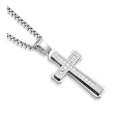 JO WISDOM Men's Cross Necklace 316L Stainless Steel Large Jesus Christ Pendant White/Gold/Blue/Black Jewelry Chain for 24", Stainless Steel, Cubic Zirconia