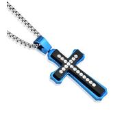 JO WISDOM Men's Cross Necklace 316L Stainless Steel Large Jesus Christ Pendant White/Gold/Blue/Black Jewelry Chain for 24", Stainless Steel, Cubic Zirconia
