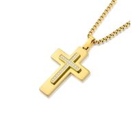 JO WISDOM Men's Cross Necklace 316L Stainless Steel Large Jesus Christ Pendant White/Gold Religious Jewelry Chain 24", Stainless Steel, Cubic Zirconia