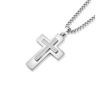 JO WISDOM Men's Cross Necklace 316L Stainless Steel Large Jesus Christ Pendant White/Gold Religious Jewelry Chain 24", Stainless Steel, Cubic Zirconia