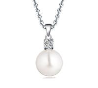 JO WISDOM Pearl Necklace,925 Sterling Silver Cubic Zirconia 10mm White Freshwater Pearl Pendant Necklace