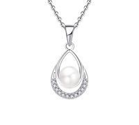JO WISDOM Pearl Necklace,925 Sterling Silver Pendant Necklace with 6mm Pearl 5A Cubic Zirconia