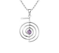 JO WISDOM Reiki Cho Ku Rei Necklace,925 Sterling Silver Healing Energy Yoga Power Pendant Necklace with AAA Cubic Zirconia February Birthstone Amethyst Color