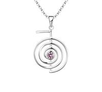 JO WISDOM Reiki Cho Ku Rei Necklace,925 Sterling Silver Healing Energy Yoga Power Pendant Necklace with AAA Cubic Zirconia October Birthstone Tourmaline Color