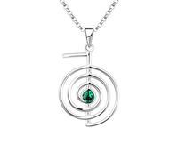 JO WISDOM Reiki Cho Ku Rei Necklace,925 Sterling Silver Healing Energy Yoga Power Pendant Necklace with AAA Cubic Zirconia May Birthstone Green Emerald Color
