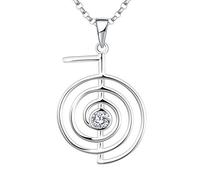JO WISDOM Reiki Cho Ku Rei Necklace,925 Sterling Silver Healing Energy Yoga Power Pendant Necklace with AAA Cubic Zirconia April Birthstone