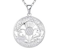 JO WISDOM Scottish Thistle Necklace,925 Sterling Silver Celtic Scotland Flower Outlander Pendant Necklace Jewelry for Women