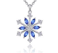 JO WISDOM Snowflake Necklace,925 Sterling Silver Frozen Snowflakes 3A Cubic Zirconia Blue Sapphire Color Pendant Necklace,Christmas Jewellery for Women