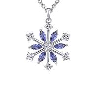 JO WISDOM Snowflake Necklace,925 Sterling Silver Frozen Snowflakes 3A Cubic Zirconia December Birthstone Tanzanite Color Pendant Necklace,Christmas Jewellery for Women