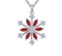 JO WISDOM Snowflake Necklace,925 Sterling Silver Frozen Snowflakes 3A Cubic Zirconia January Birthstone Garnet Color Pendant Necklace,Christmas Jewellery for Women