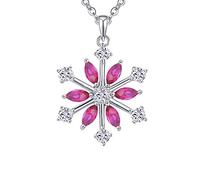 JO WISDOM Snowflake Necklace,925 Sterling Silver Frozen Snowflakes 3A Cubic Zirconia July Birthstone Ruby Color Pendant Necklace,Christmas Jewellery for Women