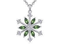JO WISDOM Snowflake Necklace,925 Sterling Silver Frozen Snowflakes 3A Cubic Zirconia May Birthstone Emerald Color Pendant Necklace,Christmas Jewellery for Women