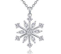 JO WISDOM Snowflake Necklace,925 Sterling Silver Frozen Snowflakes Cubic Zirconia Pendant Necklace,Christmas Jewellery for Women