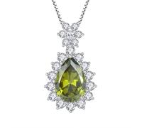JO WISDOM Teardrop Necklace 925 Sterling Silver August Birthstone Peridot Color Cubic Zirconia Pendant with Chain Jewellery for Women