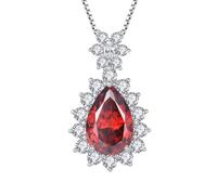 JO WISDOM Teardrop Necklace 925 Sterling Silver January Birthstone Garnet Color Red Cubic Zirconia Pendant with Chain Jewellery for Women