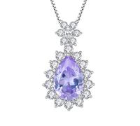 JO WISDOM Teardrop Necklace 925 Sterling Silver June Birthstone Alexandrite Color Cubic Zirconia Pendant with Chain Jewellery for Women