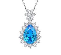 JO WISDOM Teardrop Necklace 925 Sterling Silver March Birthstone Aquamarine Color Blue Cubic Zirconia Pendant with Chain Jewellery for Women