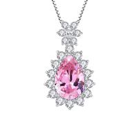JO WISDOM Teardrop Necklace 925 Sterling Silver October Birthstone Tourmaline Color Cubic Zirconia Pendant with Chain Jewellery for Women