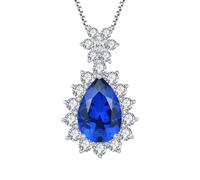 JO WISDOM Teardrop Necklace 925 Sterling Silver September Birthstone Sapphire Color Blue Cubic Zirconia Pendant with Chain Jewellery for Women