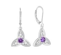 JO WISDOM Women 925 Sterling Silver Celtic Knot Dangle Drop Earrings Cubic Zirconia February Birthstone Amethyst Color Purple Irish Jewellery for Women