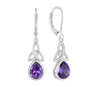 JO WISDOM Women 925 Sterling Silver Celtic Knot Drop Dangle Earrings Cubic Zirconia February Birthstone Amethyst Color Purple Irish Jewellery for Women