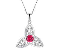 JO WISDOM Women 925 Sterling Silver Celtic Knot Pendant Necklace Cubic Zirconia July Birthstone Ruby Color Red Irish Jewellery for Women