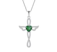 JO WISDOM Women 925 Sterling Silver Infinity Cross Heart Birthstone Pendant Necklace with Cubic Zirconia Angel Wings Jewellery for Women