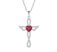 JO WISDOM Women 925 Sterling Silver Infinity Cross Heart Pendant Necklace Cubic Zirconia July Birthstone Ruby Color Red Angel Wings Jewellery for Women