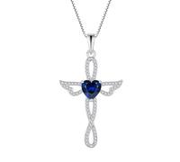JO WISDOM Women 925 Sterling Silver Infinity Cross Heart Pendant Necklace Cubic Zirconia September Birthstone Sapphire Color Blue Angel Wings Jewellery for Women