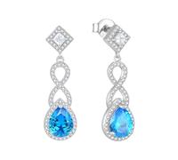 JO WISDOM Women 925 Sterling Silver Infinity Teardrop Dangle Drop Earrings Cubic Zirconia March Birthstone Aquamarine Color Blue Jewellery for Women