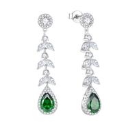 JO WISDOM Women 925 Sterling Silver Long Teardrop Dangle Drop Earrings Cubic Zirconia May Birthstone Emerald Color Green Jewellery for Women