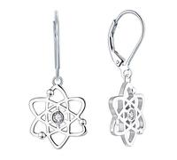 JO WISDOM Women Atom Atheist Earrings,925 Sterling Silver Atomic Atheism 3A Cubic Zirconia Leverback Dangle & Drop Earrings with White Gold Plated,Science Jewelry for Women