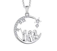 JO WISDOM Women Cresent Moon Star Necklace,925 Sterling Silver 3 Sisters/Friends Pendant Necklace with 3A Cubic Zirconia,Jewelry for Women