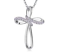 JO WISDOM Women Cross Necklace,925 Sterling Silver 3A Cubic Zirconia June Birthstone Alexandrite Color Crucifix Celtic Pendant Necklace with White Gold Plated,Jewellry for Women