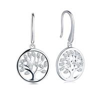 JO WISDOM Women Earrings,925 Sterling Silver April Birthstone Family Tree of Life Drop & Dangle Earrings