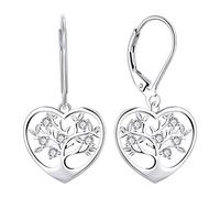 JO WISDOM Women Earrings,925 Sterling Silver Family Heart Tree of Life Leverback Drop & Dangle Earrings