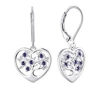 JO WISDOM Women Earrings,925 Sterling Silver Family Heart Tree of Life Leverback Drop & Dangle Earrings with 3A Cubic Zirconia December Birthstone Tanzanite Color