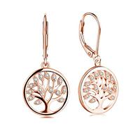 JO WISDOM Women Earrings,925 Sterling Silver Family Tree of Life Drop & Dangle Earrings with Rose Gold Plated