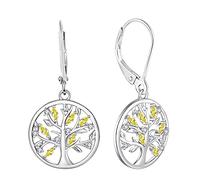 JO WISDOM Women Earrings,925 Sterling Silver Family Tree of Life Leverback Dangle & Drop Earrings with 3A Cubic Zirconia November Birthstone Citrine Color