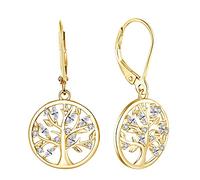 JO WISDOM Women Earrings,925 Sterling Silver Family Tree of Life Leverback Dangle & Drop Earrings with 3A Cubic Zirconia with Yellow Gold Plated