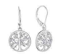 JO WISDOM Women Earrings,925 Sterling Silver Family Tree of Life Leverback Dangle & Drop Earrings with 3A Cubic Zirconia April Birthstone