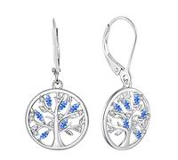 JO WISDOM Women Earrings,925 Sterling Silver Family Tree of Life Leverback Dangle & Drop Earrings with 3A Cubic Zirconia March Birthstone Aquamarine Color