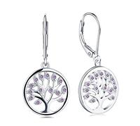 JO WISDOM Women Earrings,925 Sterling Silver February Birthstone Amethyst Color Family Tree of Life Drop & Dangle Earrings