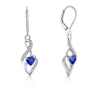 JO WISDOM Women Earrings,925 Sterling Silver Infinity Leverback Dangle & Drop Earrings with 3A 4 * 4mm Heart-cut Cubic Zirconia September Birthstone Sapphire Color